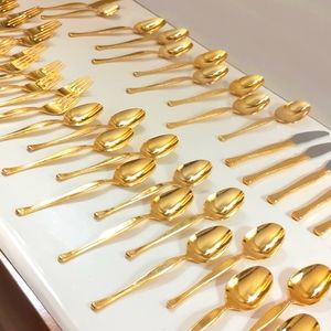 Vintage Cosmos Stainless Steel Gold Colored Silverware Japan 44 Pieces